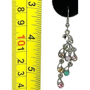 Fun Rhinestone Studded Peacock Dangle Earrings Excellent Condition Gift
